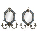 French-Style Bronze & Porcelain Mirrored Sconces