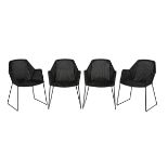 Four Danish Black Wicker-Style Woven Armchairs