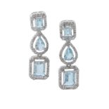 Pair of Aquamarine and Diamond Earrings