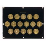 Cased Set of Sixteen 50 Pesos Mexican Gold Coins