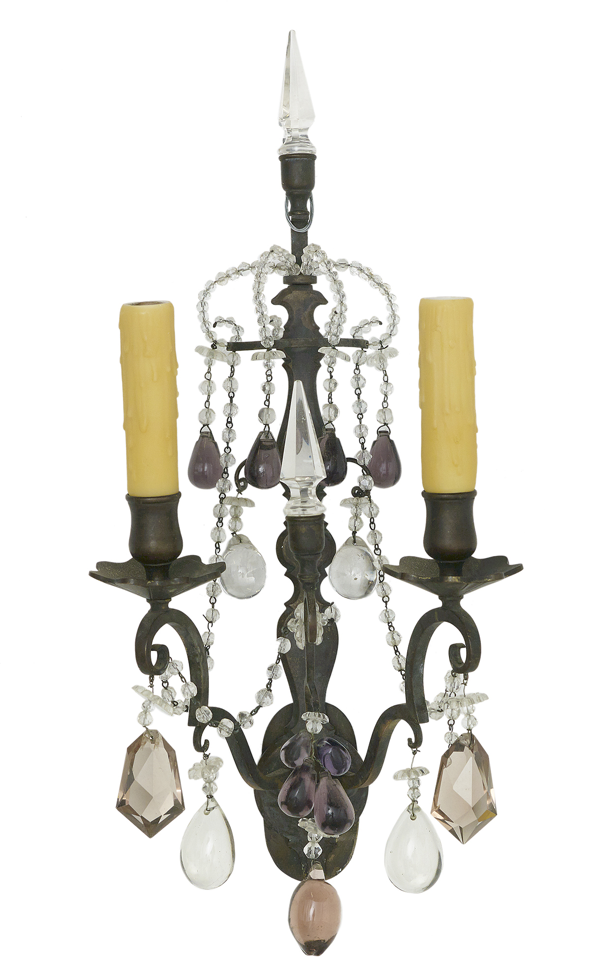 Four Louis XIV-Style Bronze and Crystal Sconces - Image 4 of 5