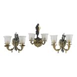 Three Victorian Metal and Glass Gas Sconces