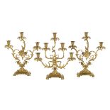 Three Rococo Revival Gilt-Brass Girandoles