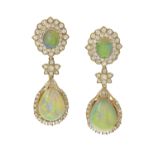 Pair of Opal and Diamond Earrings