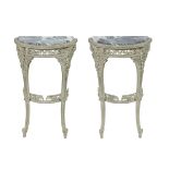 Pair of Louis XV/XVI-Style Marble-Top Consoles