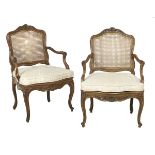 Pair of Louis XV Carved Fruitwood Fauteuils