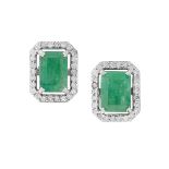 Pair of Emerald and Diamond Earrings