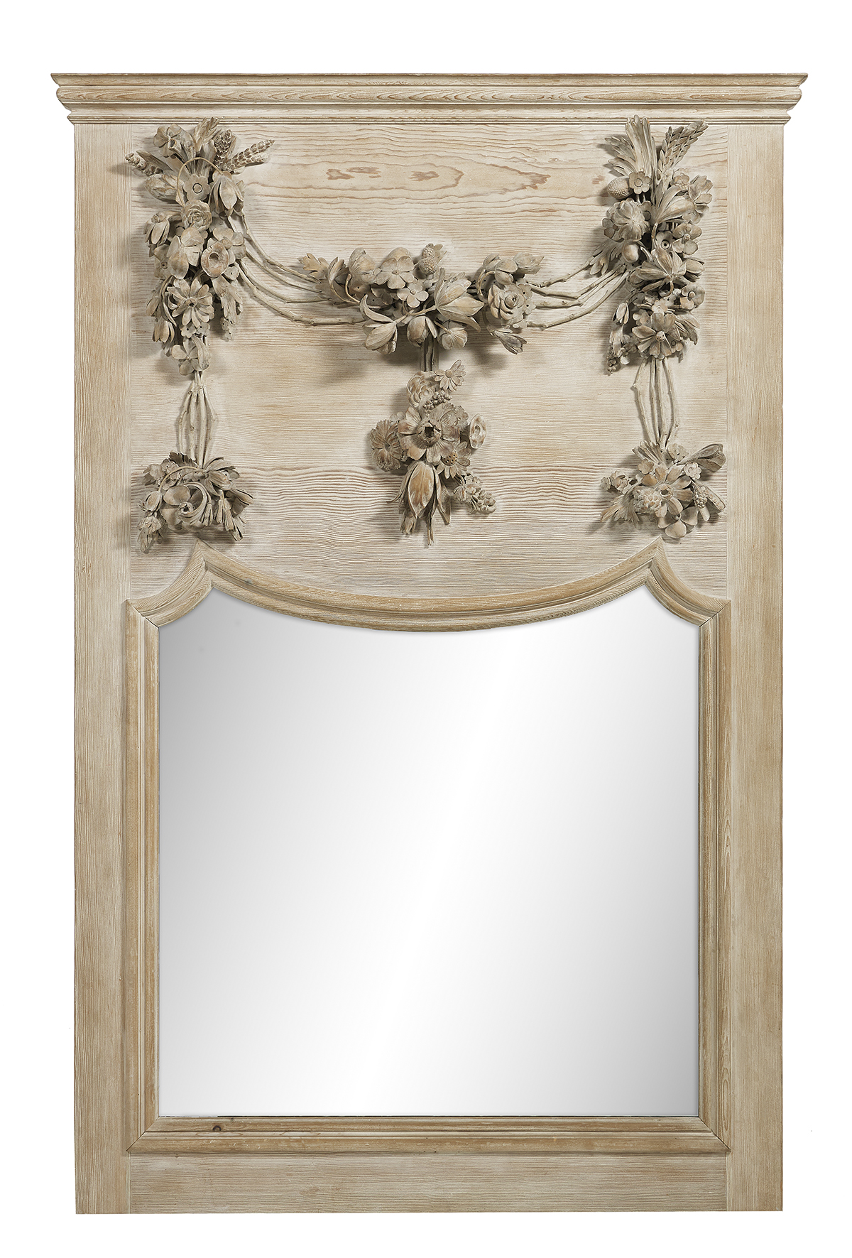 Fine Bleached Pine and Lindenwood Trumeau Mirror