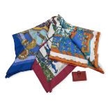 Hermes Card Holder and Three Silk Scarves
