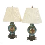Pair of Chinese Cloisonne Urns Mounted as Lamps