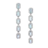 Pair of Aquamarine and Diamond Earrings