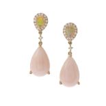 Pair of Pink Opal and Diamond Earrings