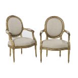 Pair of Louis XVI-Style Giltwood Fauteuils