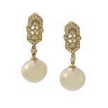 Pair of South Sea Pearl and Diamond Earrings