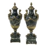 Pair of French Marble and Bronze Garniture Urns