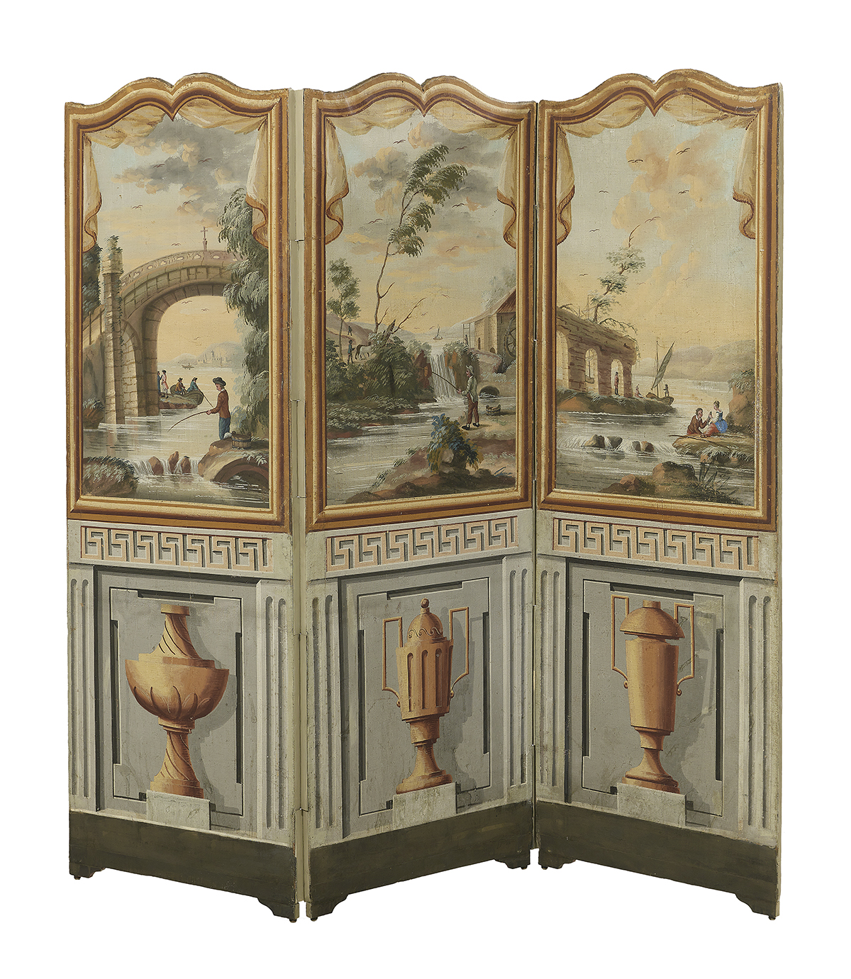Louis XVI-Style Painted Three-Part Floor Screen