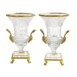 Pair of French Cut Crystal and Gilt-Metal Urns