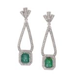 Pair of Emerald and Diamond Earrings