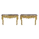 Pair of Louis XV-Style Marble-Top Console Tables