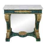 Regency Faux Malachite and Marble-Top Pier Table