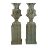 Pair of Rococo-Style Garden Urns on Pedestals