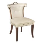 Regency-Style Cream Leather Side Chair