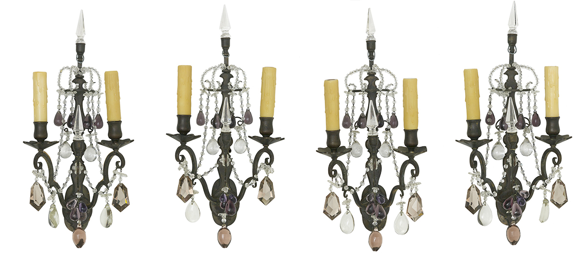 Four Louis XIV-Style Bronze and Crystal Sconces