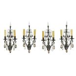 Four Louis XIV-Style Bronze and Crystal Sconces