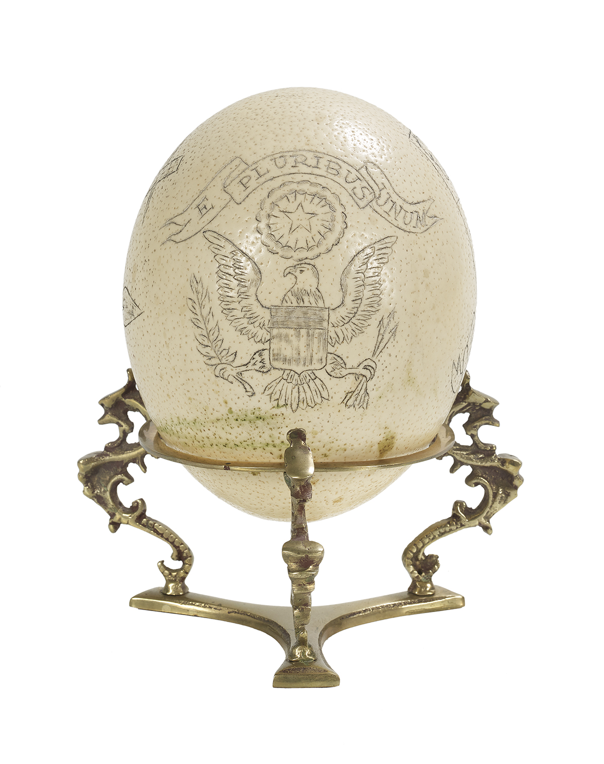 Engraved Ostrich Egg on Stand
