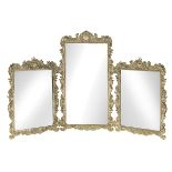 French Brass and Mirror Three-Part Boudoir Mirror