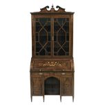 Edwardian Inlaid Rosewood Secretary Bookcase