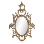 Chippendale-Style Pickled Pine Oval Mirror
