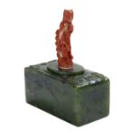 Chinese Carved Jadeite Box with Coral Finial