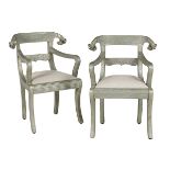 Pair of Anglo-Indian Silver Metal-Clad Armchairs
