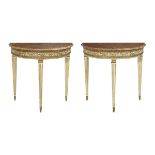 Pair of Parcel-Gilt and Marble-Top Console Tables