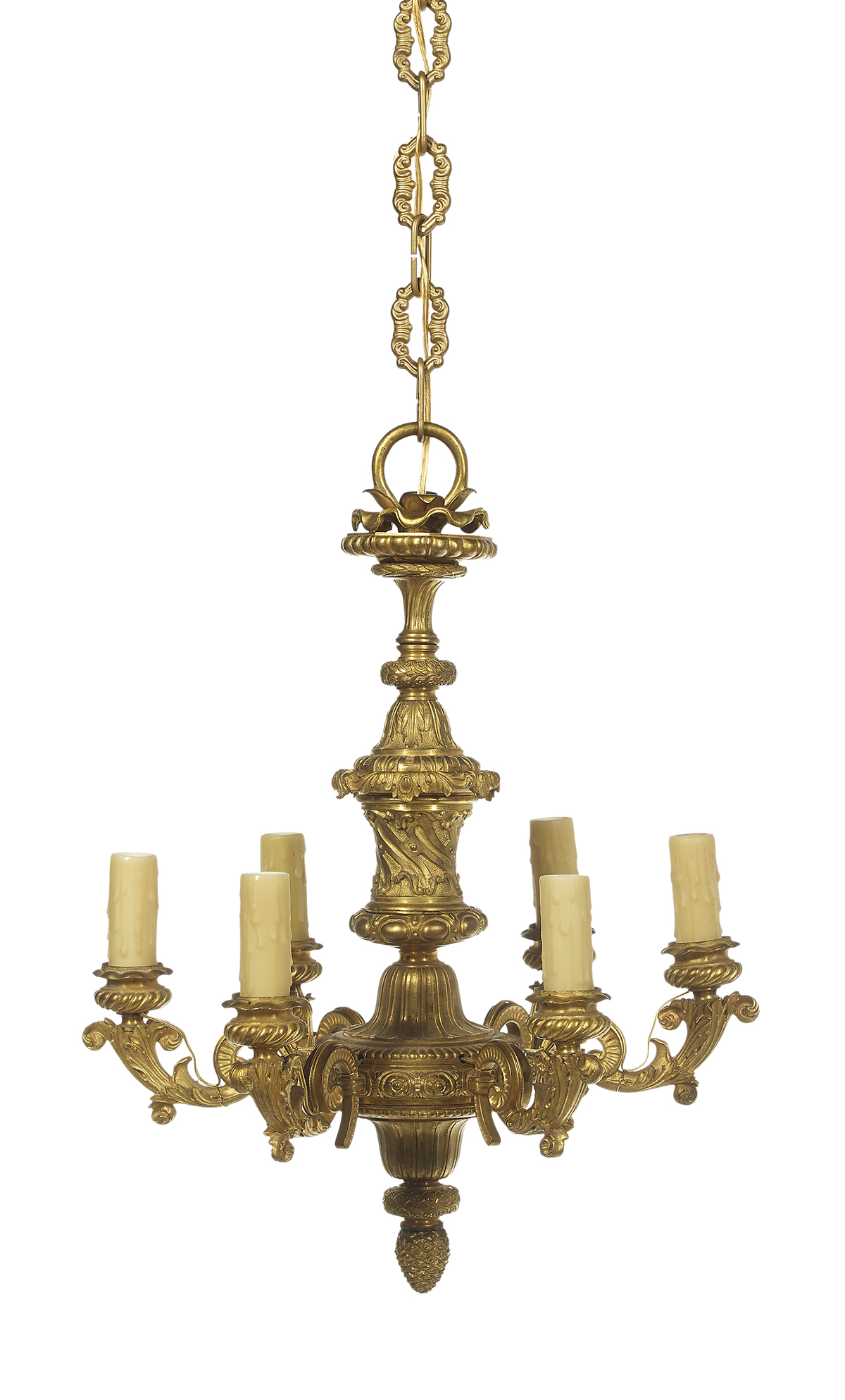 Handsome French Gilt-Bronze Six-Light Chandelier