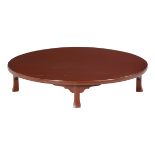 Large Japanese Wood and Red Lacquer Low Table