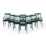 Eight Faux Malachite & Parcel-Gilt Dining Chairs