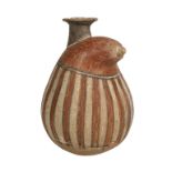 Polychromed and Fired Terracotta Gourd Vessel