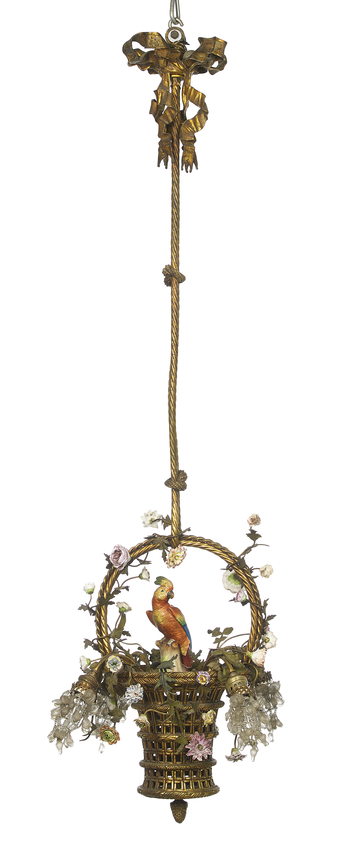 French Bronze, Porcelain and Glass Chandelier