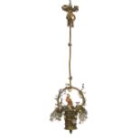 French Bronze, Porcelain and Glass Chandelier