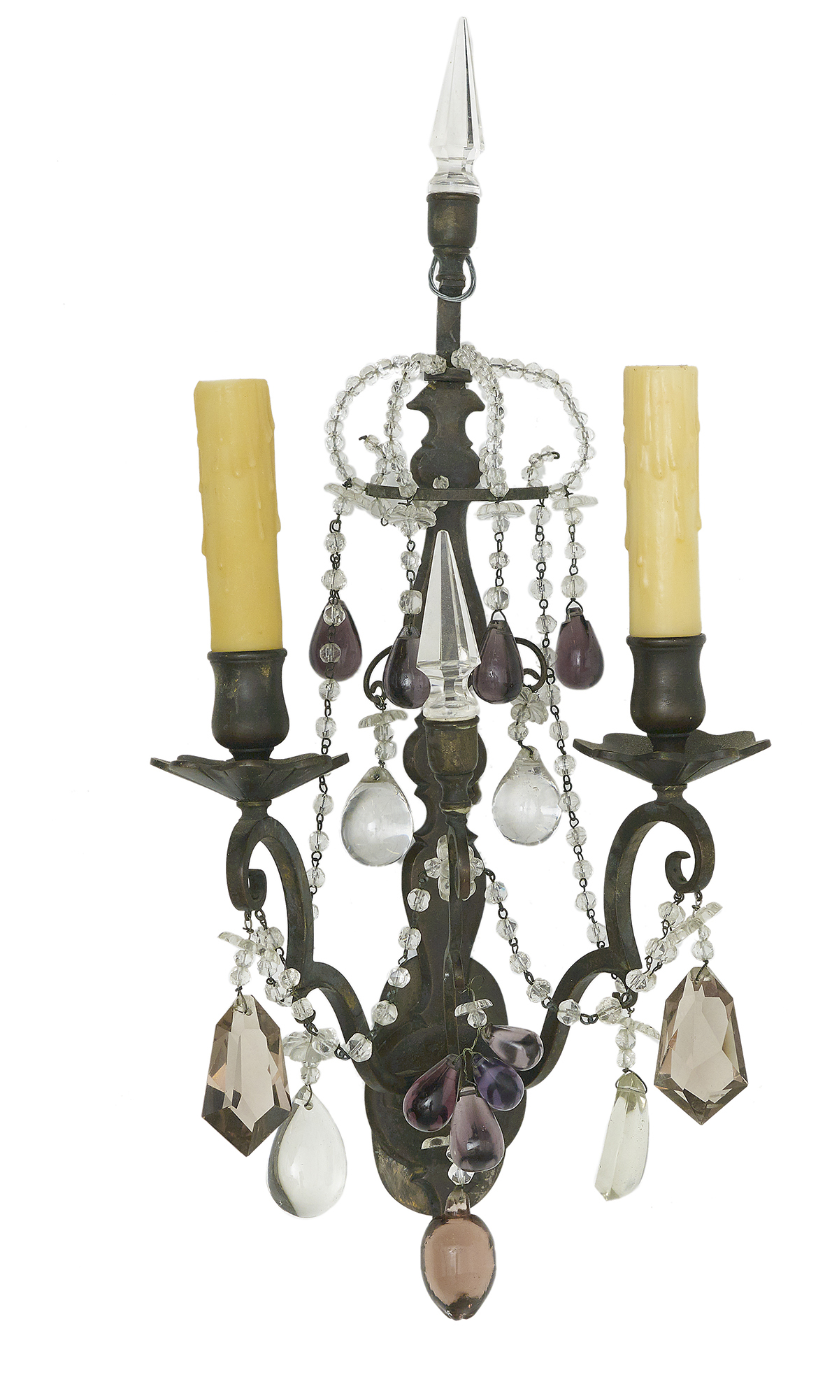 Four Louis XIV-Style Bronze and Crystal Sconces - Image 5 of 5