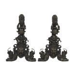 Pair of Monumental Baronial Bronze Andirons