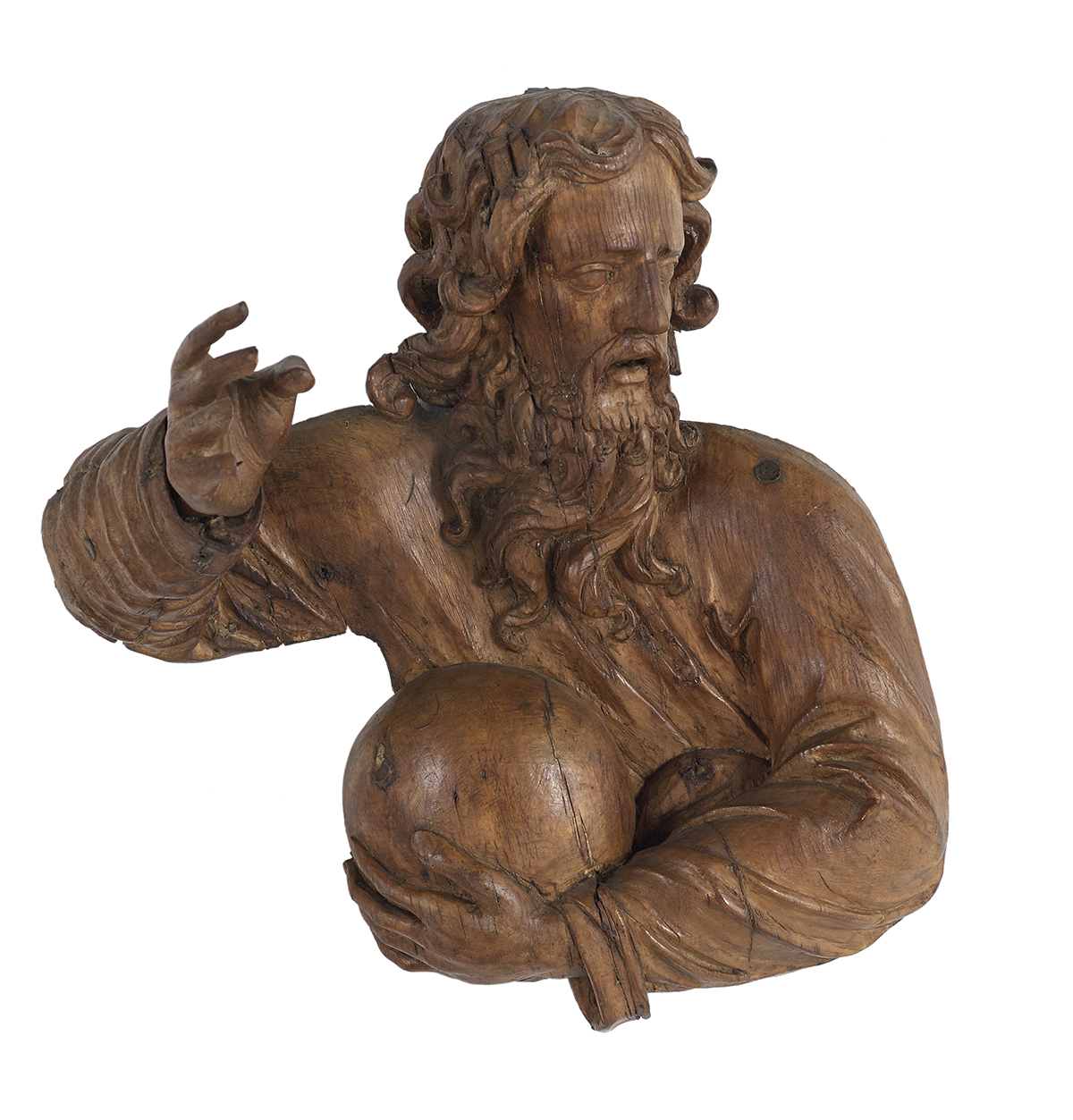 Carved Wooden "Salvator Mundi" Figure