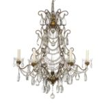 Italian Crystal, Metal and Giltwood Chandelier