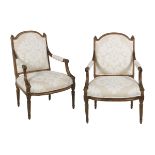 Pair of Louis XVI Walnut Fauteuils