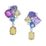 Natural Multi-Colored Sapphire & Diamond Earrings