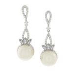 Pair of South Sea Pearl and Diamond Earrings