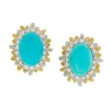 Pair of Turquoise and Diamond Earrings