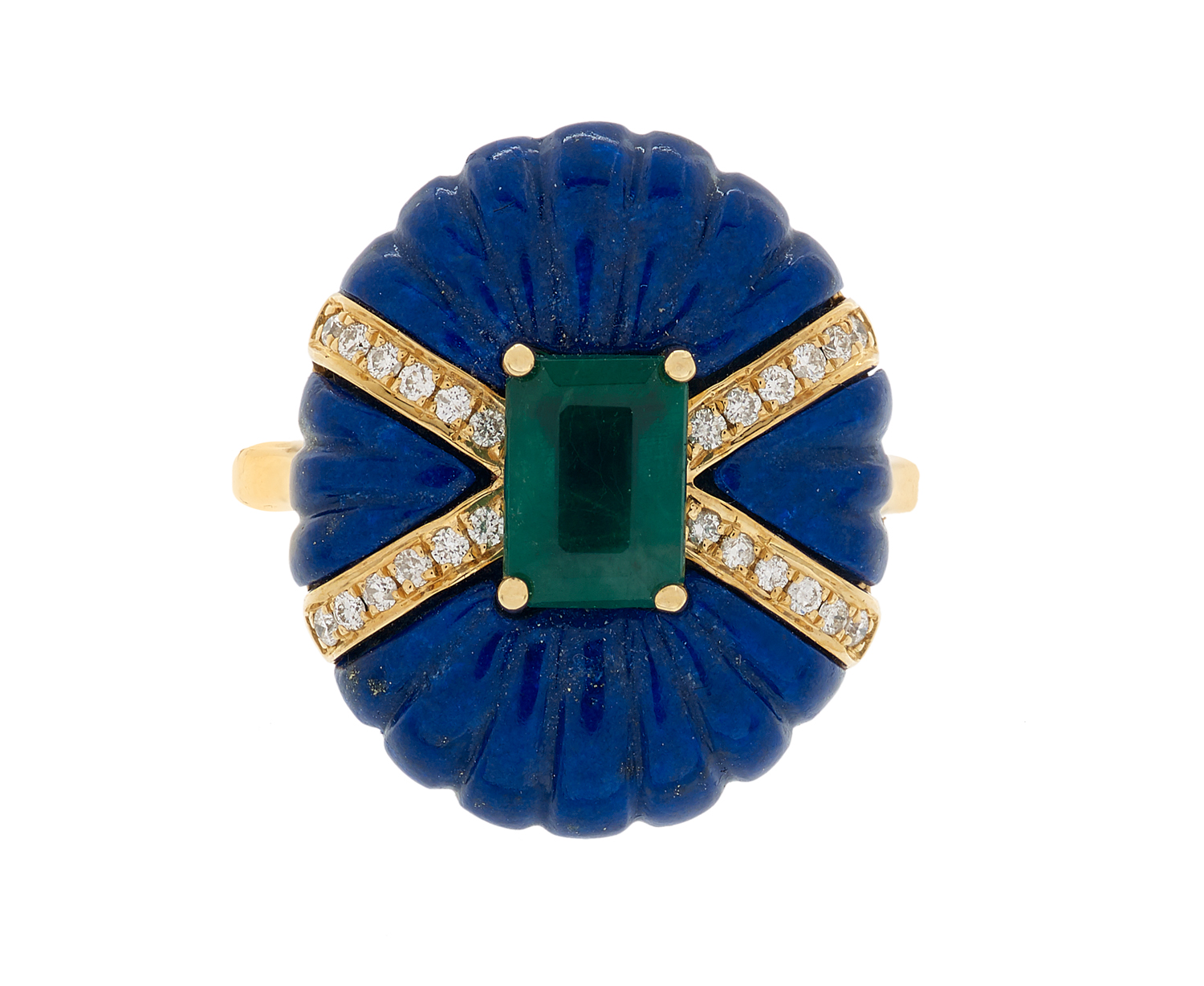 Emerald, Lapis Lazuli and Diamond Ring